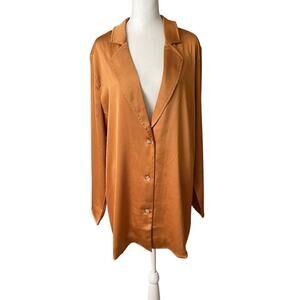 VICI Large Mini Shirt Dress Vneck Gold Bronze Long Sleeve Button Front